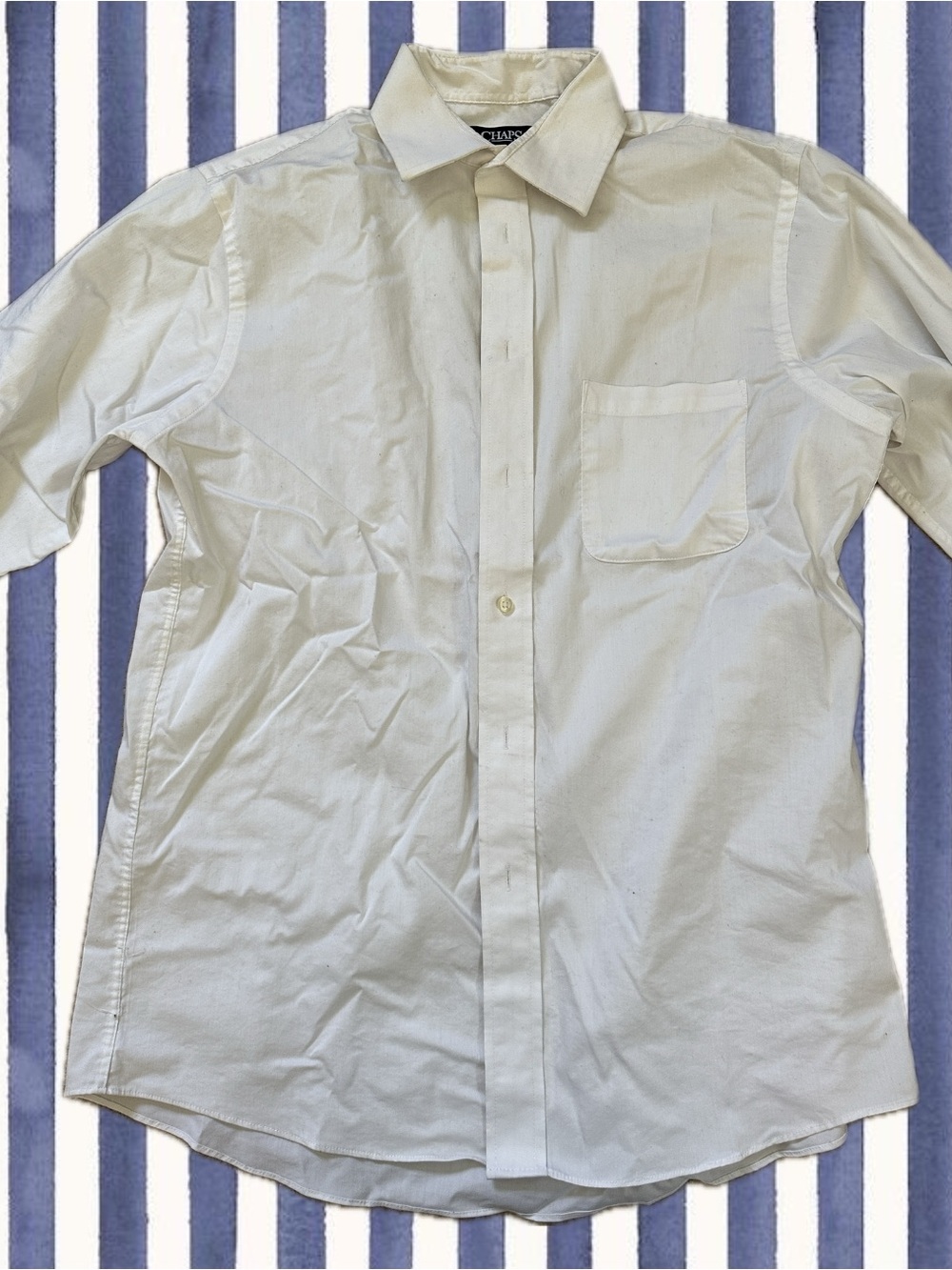 Chap’s Men's White Button-Down Dress Shirt with Chest Pocket - Great Condition
